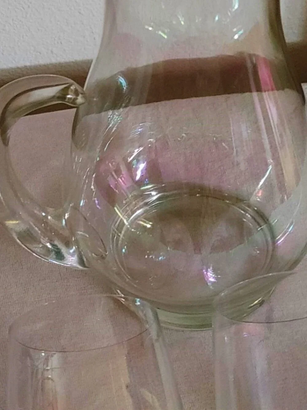 Vtg. Iridescent Aurora Borealis Glass Pitcher 80 Oz & 4 Tumblers 18 Oz 5 Pc Set